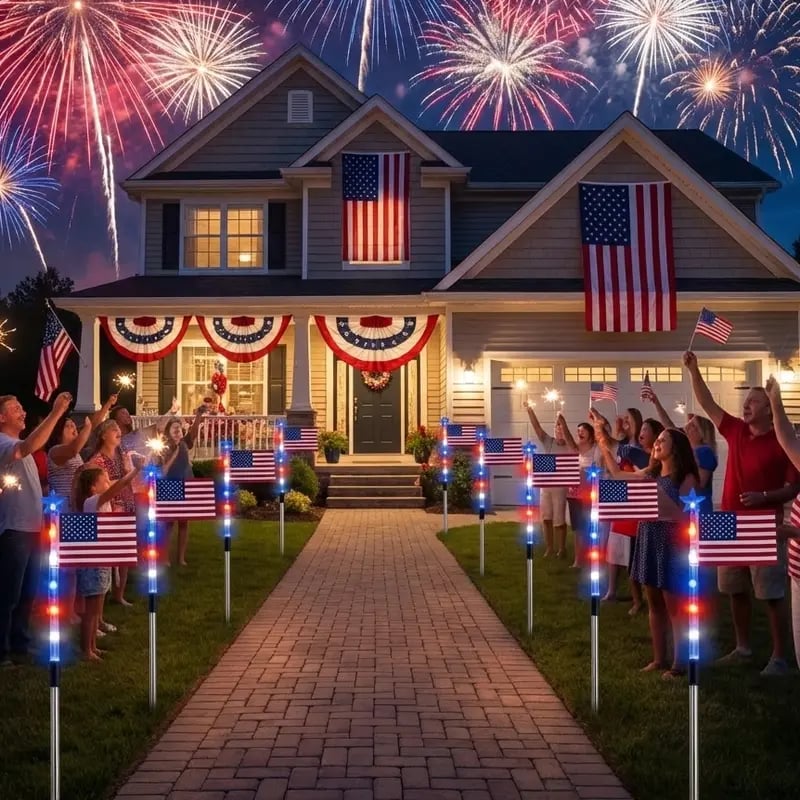 ⚡Hot Sales 49% OFF🔥8-Piece Flag Light Set – 4th of July Decorations with 8 Lighting Modes – Ideal for Independence Day Pathways, Gardens, and Yard Decor