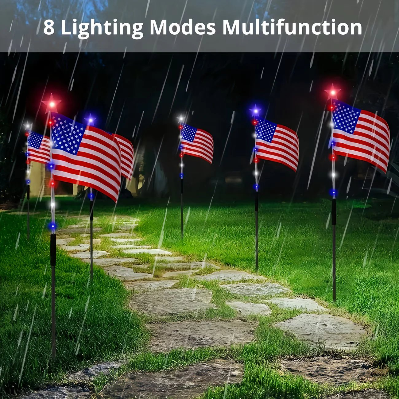 ⚡Hot Sales 49% OFF🔥8-Piece Flag Light Set – 4th of July Decorations with 8 Lighting Modes – Ideal for Independence Day Pathways, Gardens, and Yard Decor