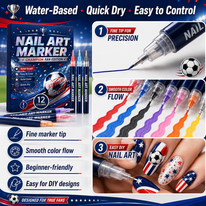 Soccer Fan Nail Art Set – 12 Colors DIY Nail Design Pens for World Cup