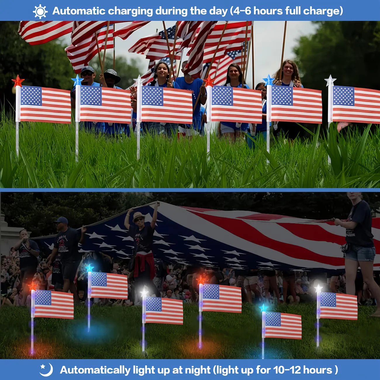 ⚡Hot Sales 49% OFF🔥8-Piece Flag Light Set – 4th of July Decorations with 8 Lighting Modes – Ideal for Independence Day Pathways, Gardens, and Yard Decor