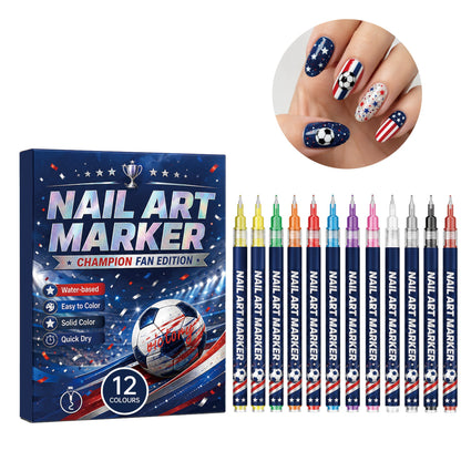 Soccer Fan Nail Art Set – 12 Colors DIY Nail Design Pens for World Cup