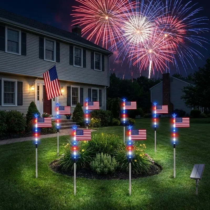 ⚡Hot Sales 49% OFF🔥8-Piece Flag Light Set – 4th of July Decorations with 8 Lighting Modes – Ideal for Independence Day Pathways, Gardens, and Yard Decor