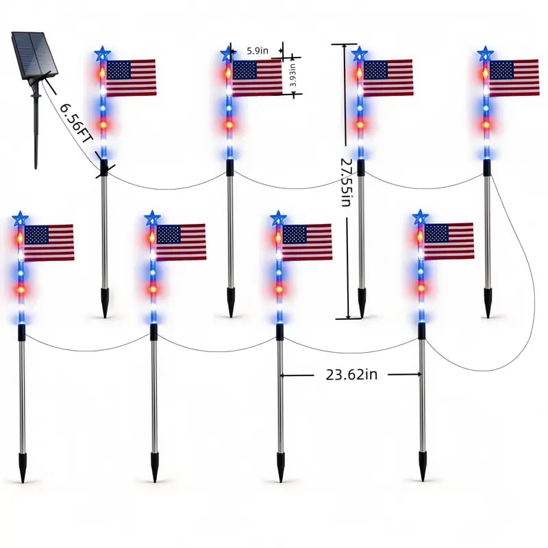 ⚡Hot Sales 49% OFF🔥8-Piece Flag Light Set – 4th of July Decorations with 8 Lighting Modes – Ideal for Independence Day Pathways, Gardens, and Yard Decor